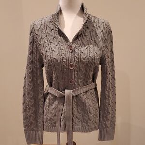 Women's Gray Cable Knit Cardigan